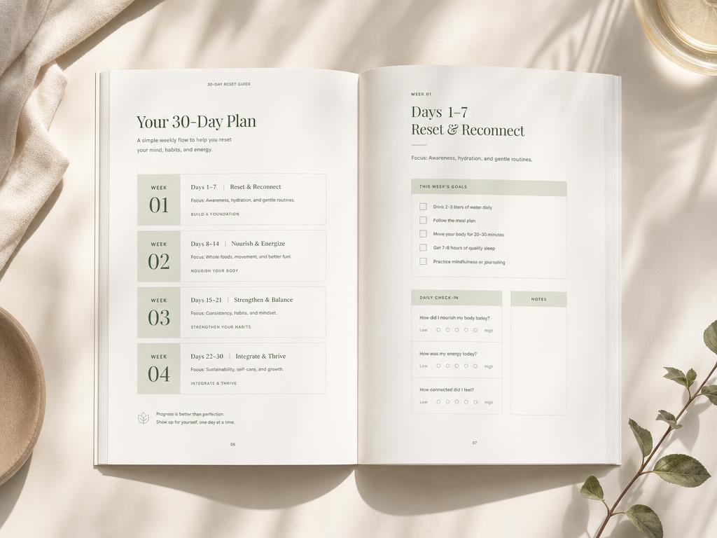 Preview of the 30-day plan pages inside the guide